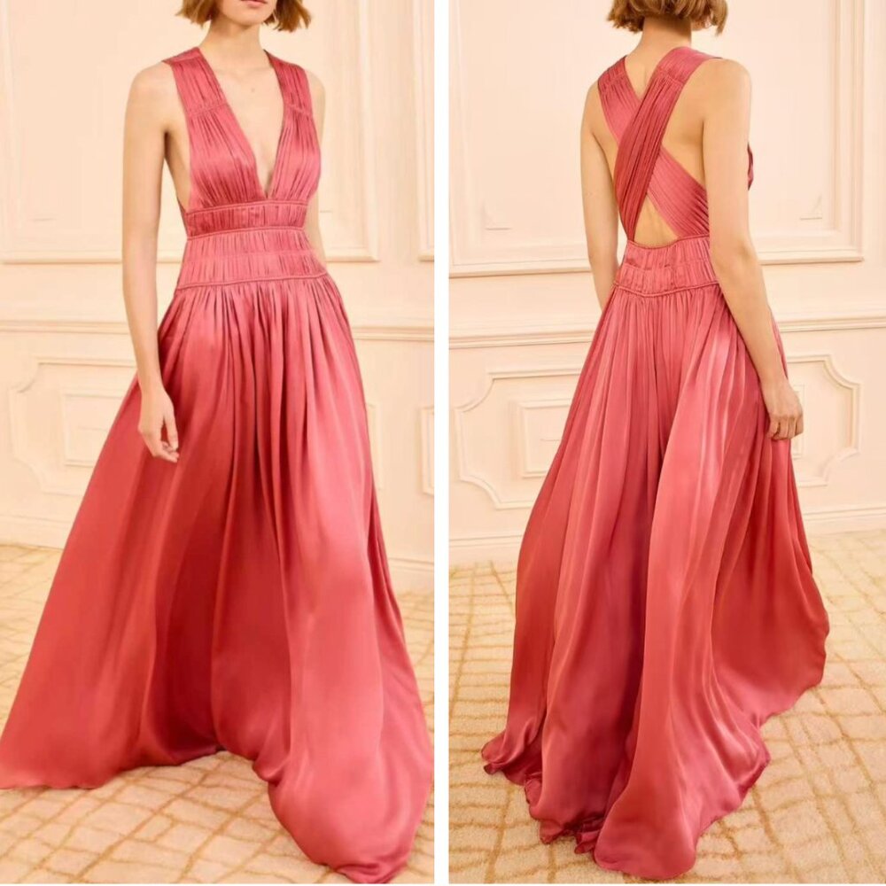 Ulla Johnson Boheme Silk Gown Maxi Dress Sz4/6 Rosewood V Neck Event Wedding